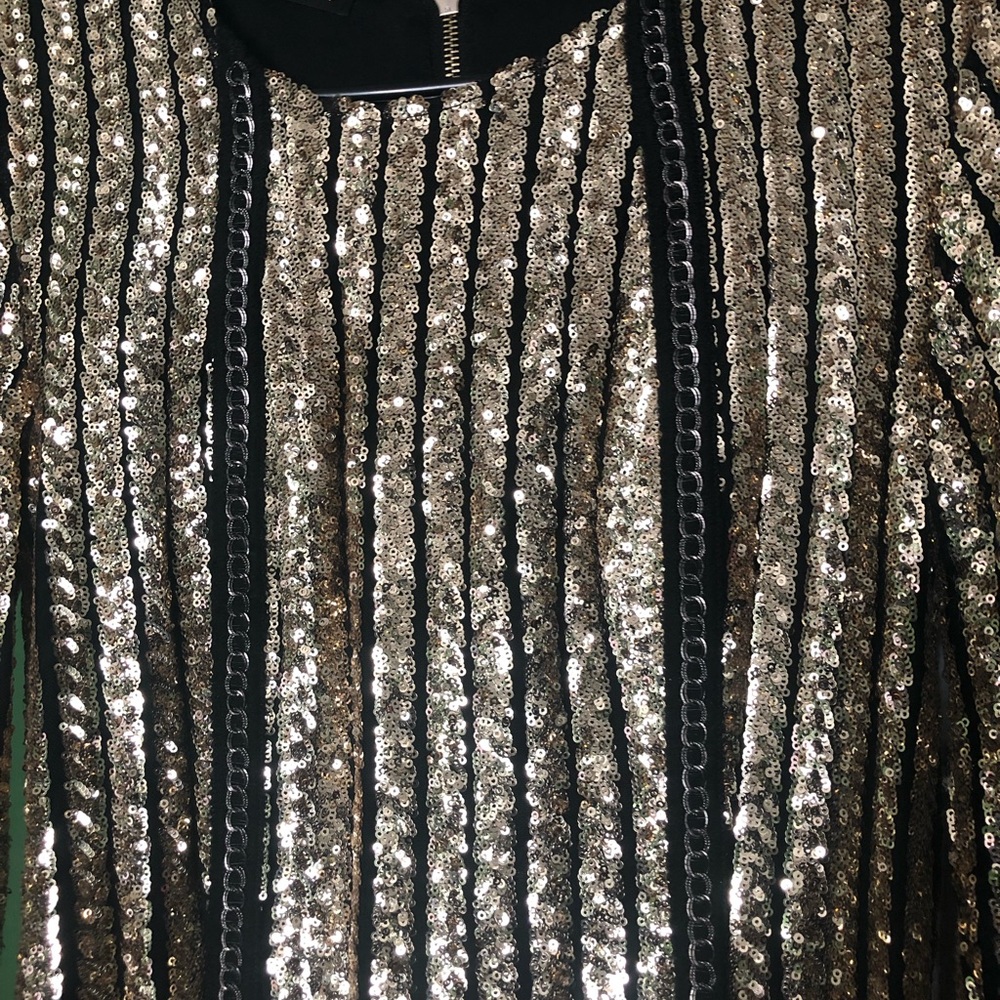 Gold sequins black stripes dress